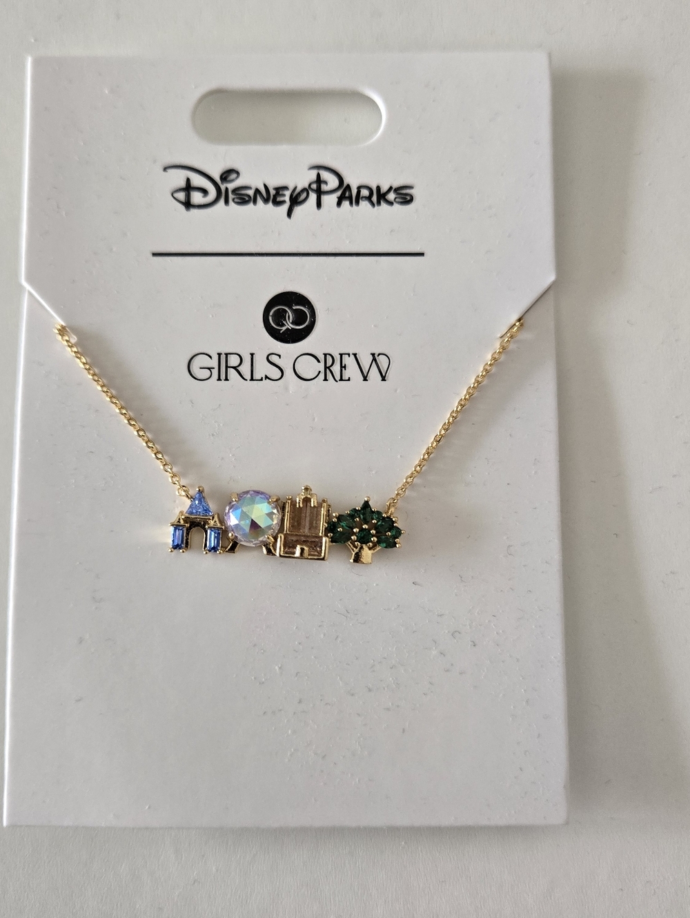 Walt Disney Parks Girls Crew Gold Charm Four Parks Icons Necklace NWT